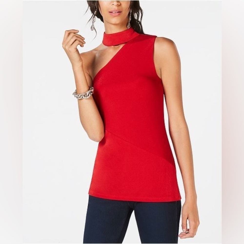I.N.C. One-Shoulder Choker Top, Created for Macy's, Cherry Red, Size Medium